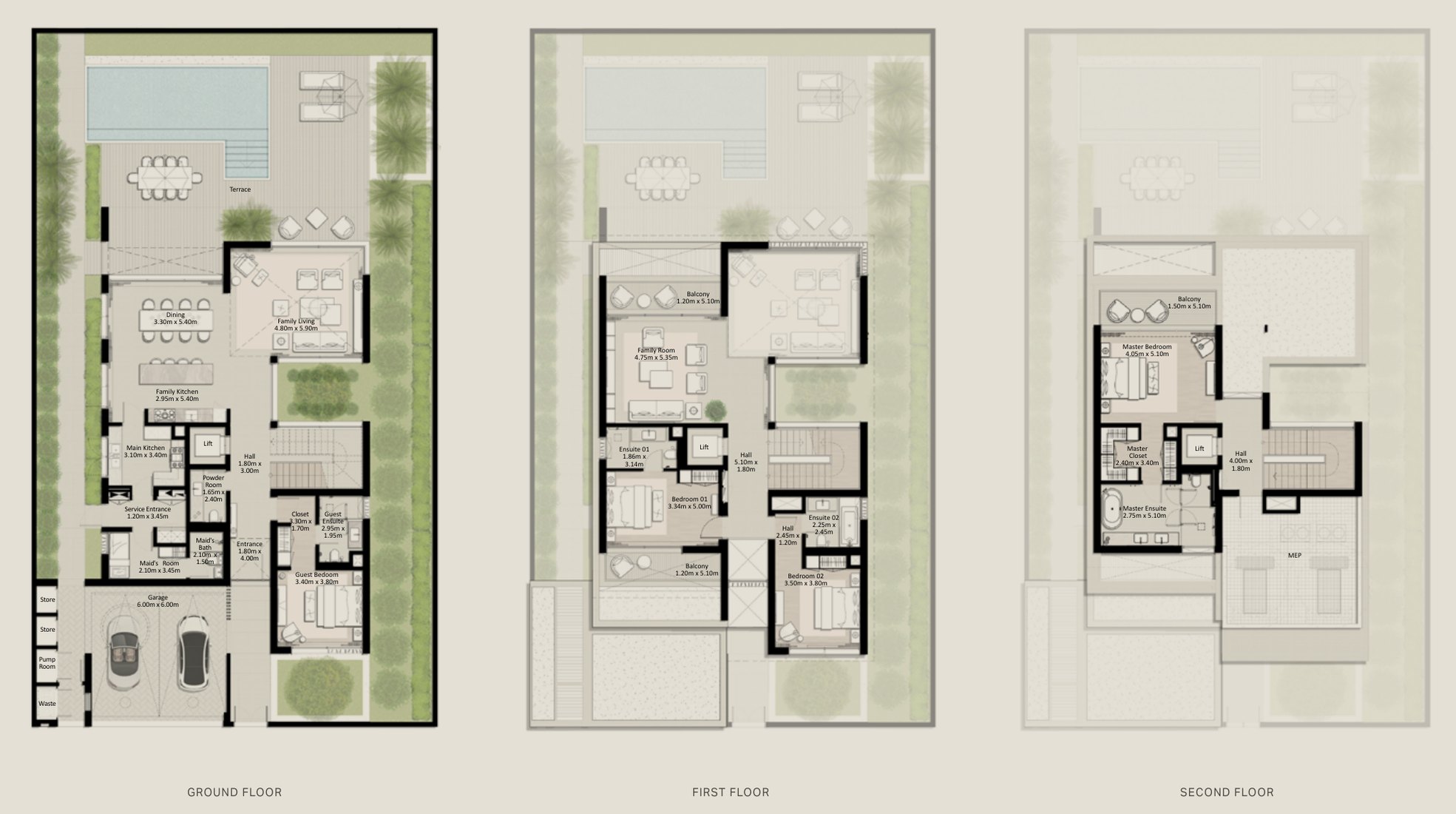 4-bedroom villa, Ground, first and second floor